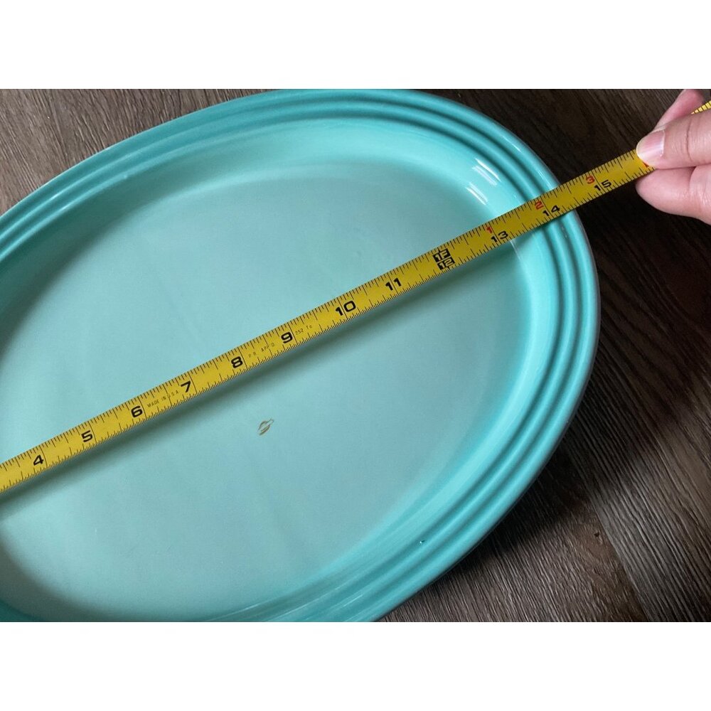 RARE le creuset cool mint large serving platter ovel fish turkey chicken